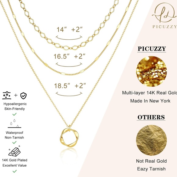 Gold Layered Necklace Set | 3Piece Dainty Chain, Minimalist Pendant, Everyday A - Picture 3 of 3